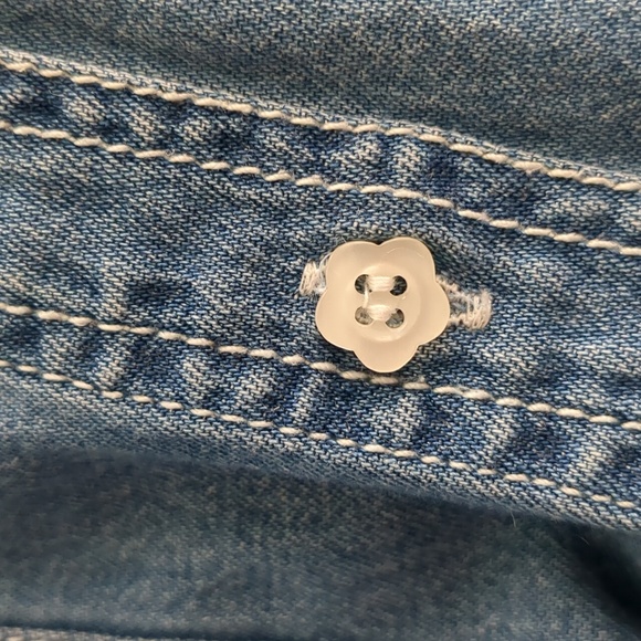 Puppy & Floral Embroidered Short Sleeve Jean Button Up Shirt Large - Picture 11 of 11